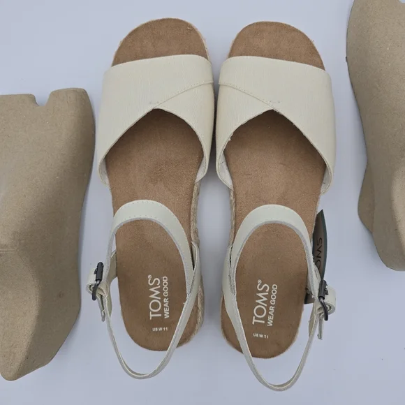 NWT TOMS Abby Flatform Espadrille Sandals, Leather Natural Woven , Women's 11 - Picture 9 of 16